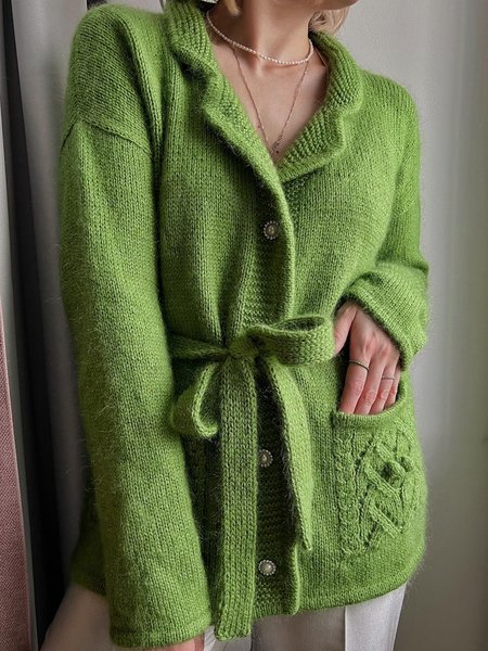 

Yarn/Wool Yarn Plain Sweater Coat, Green, Outerwear