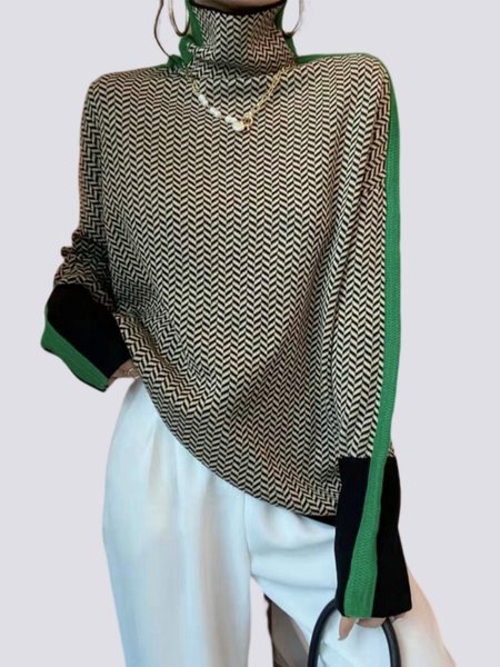 

Urban Geometric Turtleneck Long Sleeve Sweater, Black, Sweaters