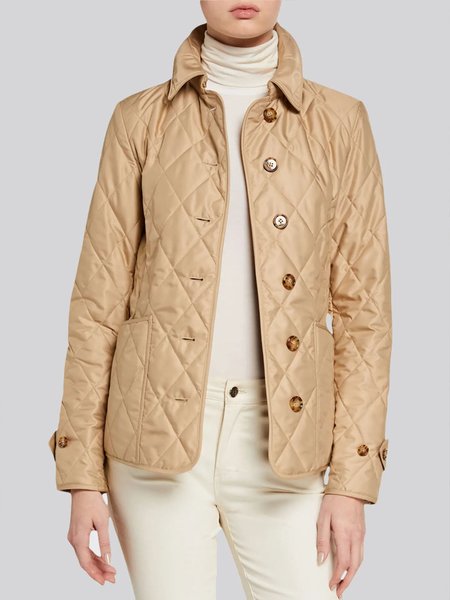 

Daily Long sleeve Shirt Collar Plain Simple Fleece Coat, Khaki, Others