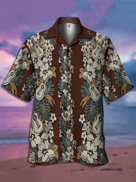 

Guitar Short Sleeve Casual Shirt, Coffee, Men Shirts