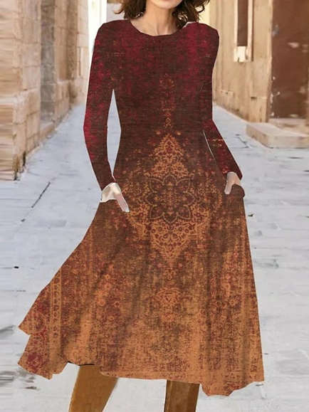 

Casual Ethnic Crew Neck Dress, Multicolor, Dresses
