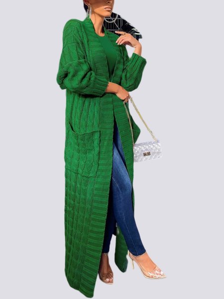 

Casual Long Sleeve Plain Sweater Coat, Green, Outerwear