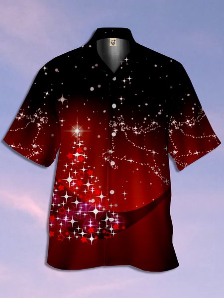 

Christmas Chest Pocket Short Sleeve Casual Shirt, Red, Men Shirts