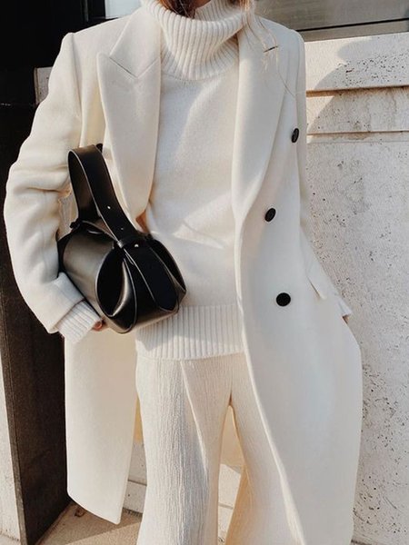 

Long sleeve Plain Regular Fit Overcoat, Apricot, Coats