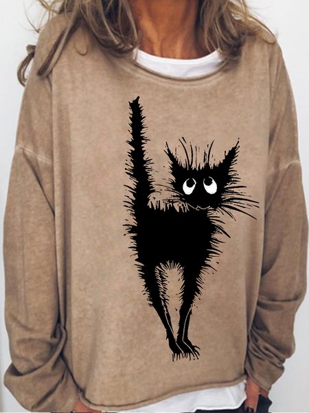 

Womens Black Cat Print Sweatshirt, Light brown, Hoodies&Sweatshirts
