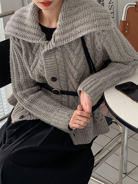 

Casual Loose Long sleeve Sweater Coat, Gray, Cardigans