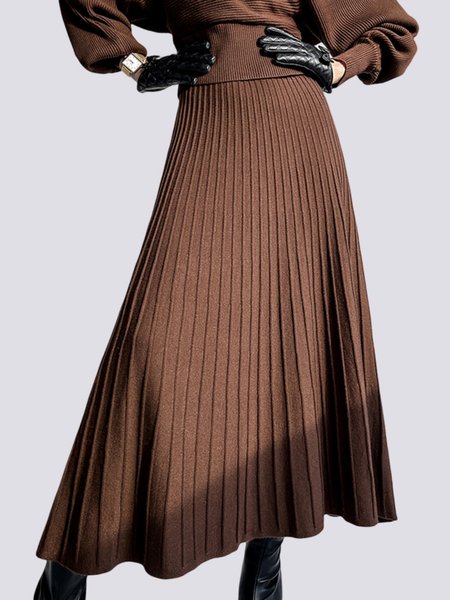 

Elegant Pleated Plain Sweater Skirt, Coffee, Skirts