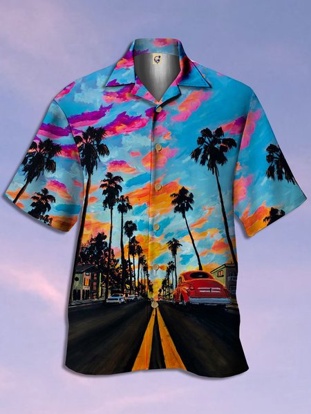 

Coconut Tree Short Sleeve Hawaiian Shirt, Blue, Men Shirts