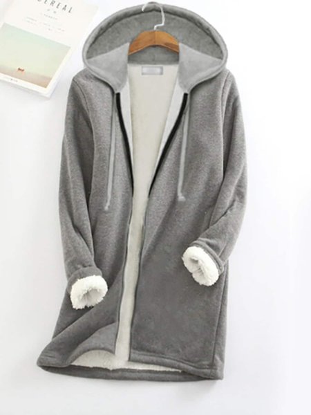 

Casual Hooded Fleece Thermal Jacket, Gray, Outerwear