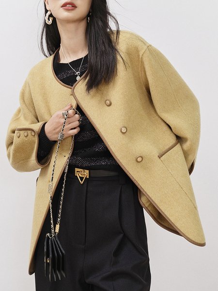 

Color Block Long sleeve Daily Crew Neck Simple Jacket, Yellow, Jackets