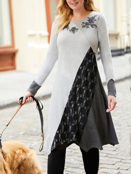 

Color Blocked Lace Dress with Irregular Hem, Multicolor, Mini Dresses