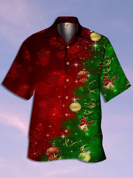 

Christmas Chest Pocket Short Sleeve Casual Shirt, Red, Men Shirts