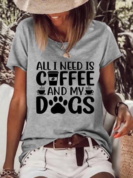 

Women Funny All I Need Is Coffee And My Dog Crew Neck T-Shirt, Gray, T-shirts