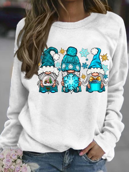 

Women's Christmas Gnome Graphic Crew Neck Loose Casual Sweatshirt, White, Hoodies&Sweatshirts