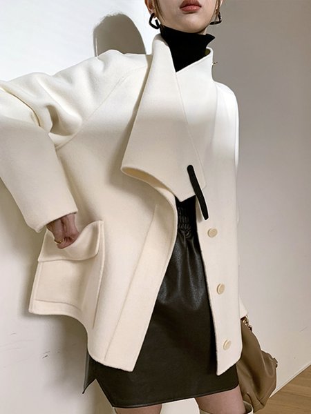 

Long sleeve Daily Simple Lapel Collar Jacket, White, Jackets