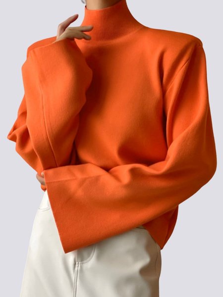 

Long sleeve Plain Loose Simple Sweater, Orange red, Sweaters