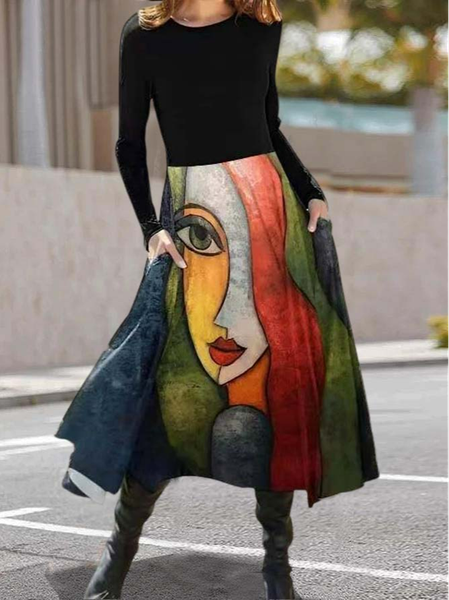 

Casual Crew Neck Figure Regular Fit Dress, Black, Dresses