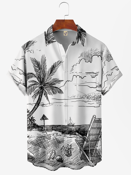 

Coconut Tree Chest Pocket Short Sleeve Hawaiian Shirt, White, Men Shirts