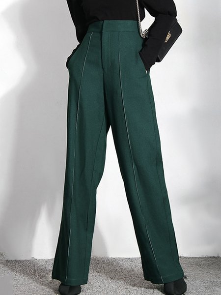 

High Waist Daily Simple Regular Fit Fashion Pants, Green, Pants