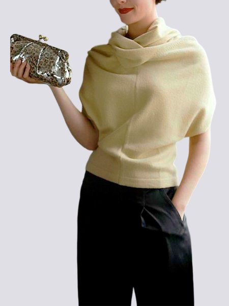 

Loose Elegant Plain O-Line Sweater, Beige, Sweaters