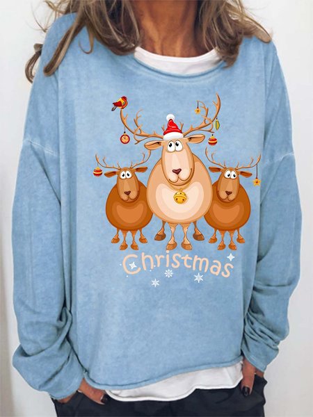 

Women Merry Christmas Moose Hat Crew Neck Christmas Sweatshirt, Light blue, Hoodies&Sweatshirts