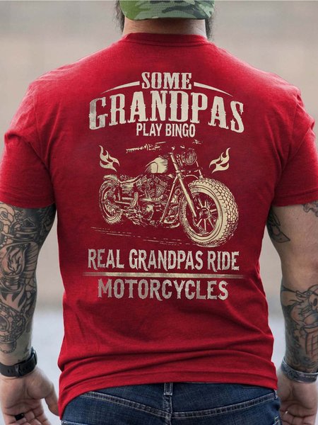 

Men Some Grandpas Play Bingo Real Grandpas Ride Motorcycles Loose Text Letters Crew Neck T-Shirt, Red, T-shirts