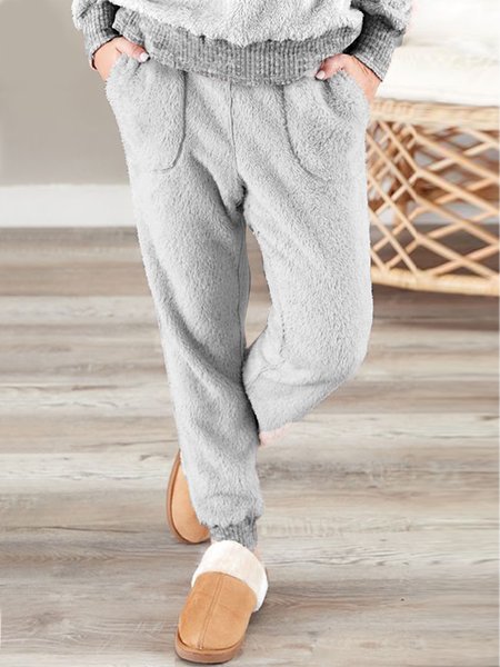 

Casual Plain Teddy Pants, Gray, Pants
