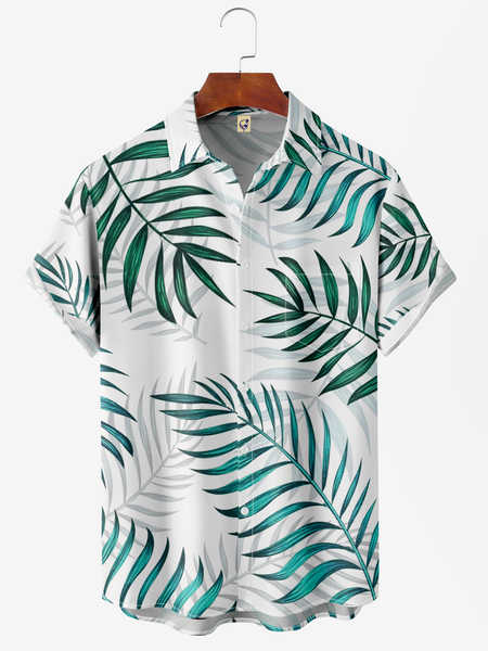 

Leaves Chest Pocket Short Sleeve Hawaiian Shirt, White, Men Shirts