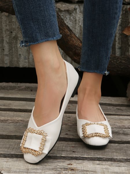 

Comfortable Soft Sole Non-slip Metal Decorative Shoes, Beige, Flats