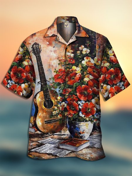 

Guitar Short Sleeve Casual Shirt, Red, Men Shirts