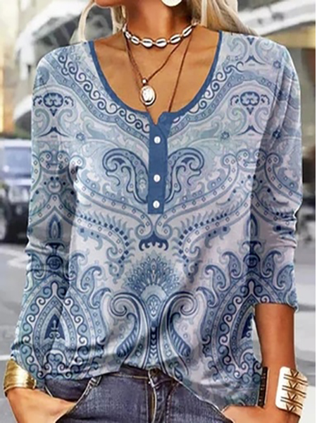 

Crew Neck Casual Ethnic T-Shirt, Multicolor, T-Shirts