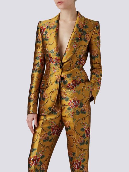 

Regular Fit Urban Floral Long Sleeve Blazer, Yellow, Outerwear