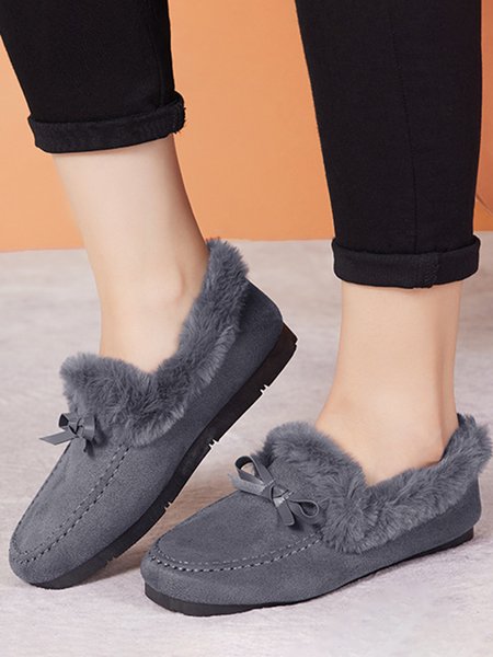 

Winter Casual Non-Slip Furry Lined Flat Peas Shoes, Gray, Women Shoes