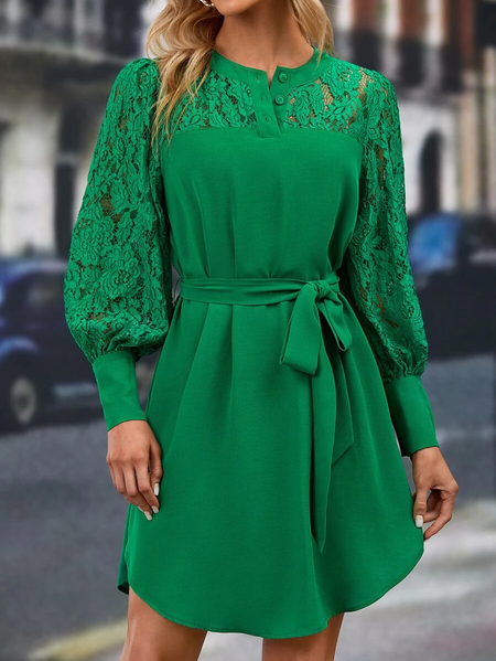 

Christmas Shirt Collar Casual Dress, Green, Dresses