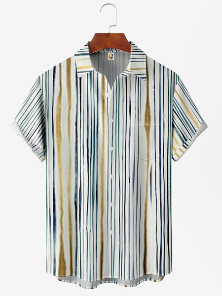 

Striped Chest Pocket Short Sleeve Casual Shirt, White, Men Shirts