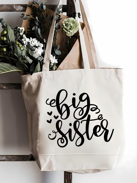 

Big Sister Family Text Letter Shopping Tote, White, Bags