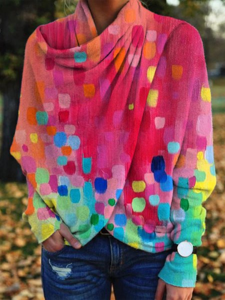 

Colorful Long Sleeve Boho Scarf Top, Multicolor, Tops