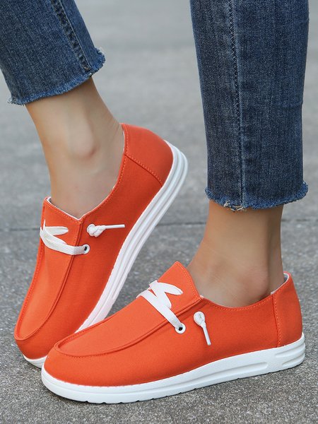 Orange Simple Lace Up Casual Flats, Women Shoes