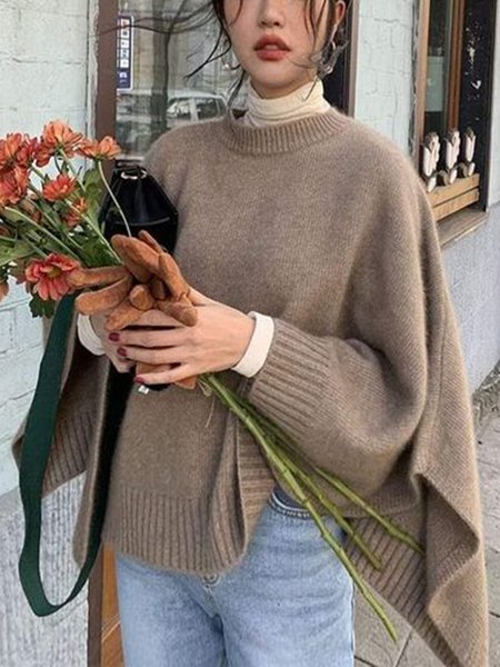 

Long sleeve Loose Crew Neck Sweater, Khaki, Pullovers