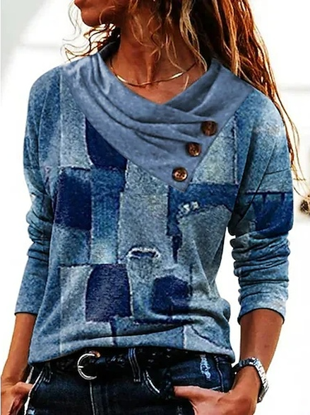 

Geometric Crew Neck Casual T-Shirt, Blue, T-Shirts