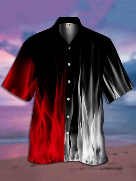 

Flame Chest Short Sleeve Camp Shirt, Black, Men Shirts