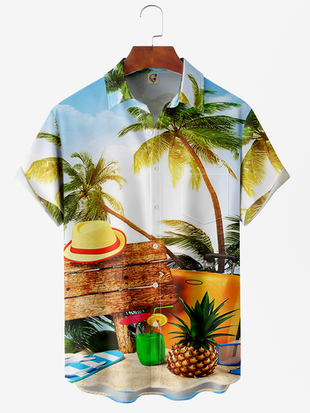 

Coconut Tree Chest Pocket Short Sleeve Hawaiian Shirt, Blue, Men Shirts