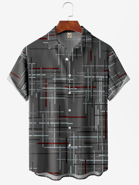 

Texture Chest Pocket Short Sleeve Casual Shirt, Gray, Men Shirts