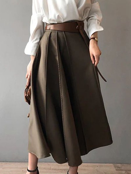 

Regular Fit No Elasticity Simple Plain Skirt, Khaki, Skirts