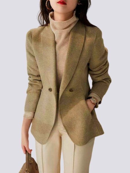

Plain Simple Lapel Collar Long Sleeve Blazer, Khaki, Outerwear