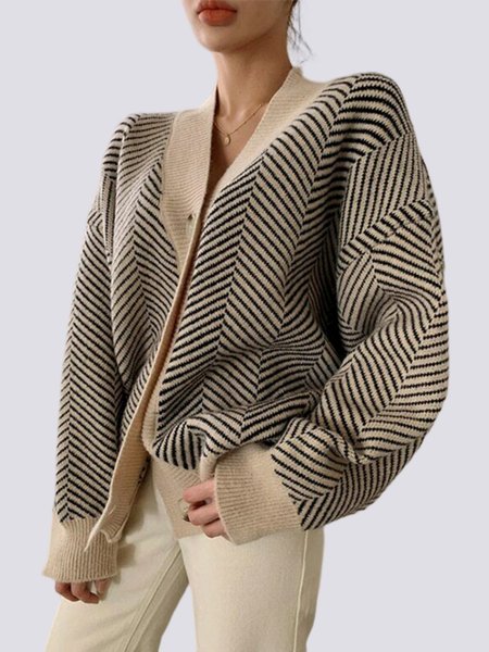 

Geometric Loose Urban Long Sleeve Sweater Coat, Black-coffee, Outerwear