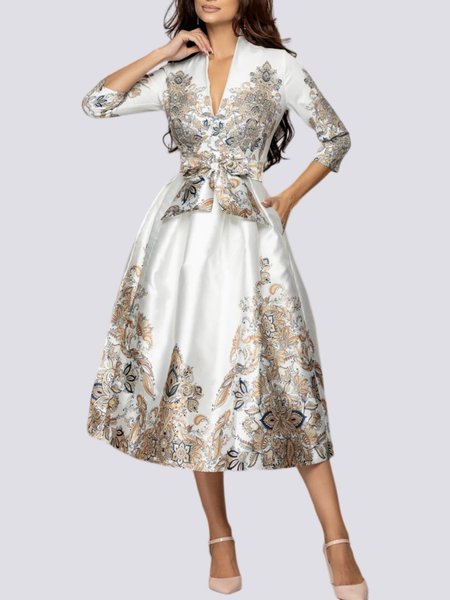 

Regular Fit Cross Neck Elegant Midi Dress, White, Dresses