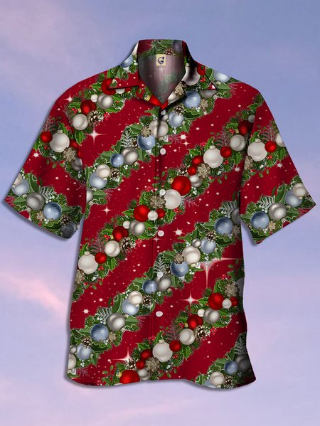 

Christmas Chest Pocket Short Sleeve Casual Shirt, Red, Men Shirts