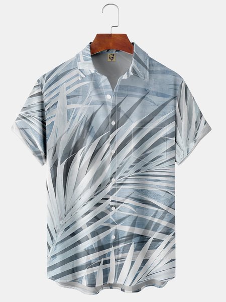 

Palm Leaf Chest Pocket Short Sleeve Hawaiian Shirt, Blue, Short Sleeve Shirts