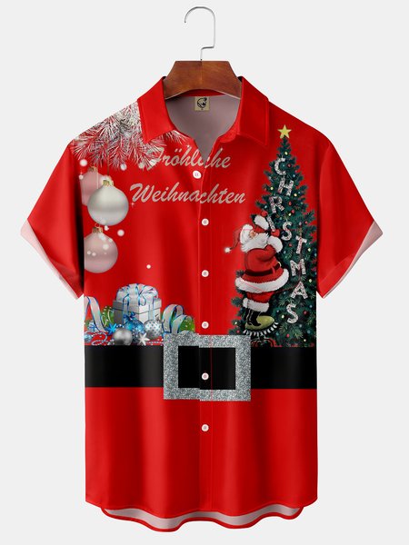

Santa Claus Chest Pocket Short Sleeve Shirt, Red, Men Shirts
